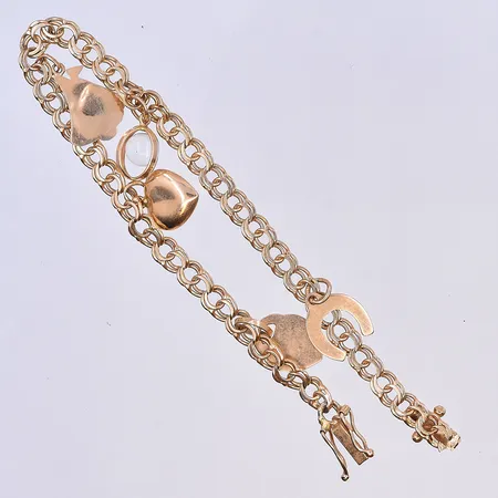 Armband Bismarck med berlocker, längd 18,5 cm, bredd länk 5 mm, 18K. Vikt: 9,2 g