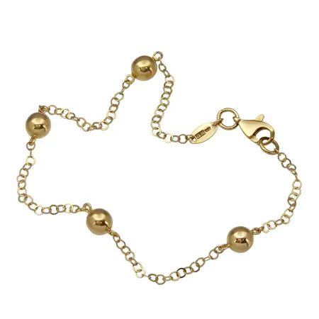 Armband, 18K guld, kedja med integrerade Klot Ø 5 mm, Guldfynd (GHA), längd 18,0 cm, bredd 2-5 mm, fint skick Vikt: 2,1 g