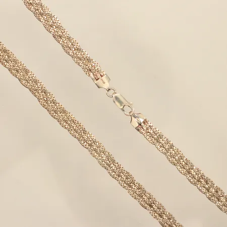 Kedja, flätad, längd 44,5cm, bredd ca 6mm, GFAB, 925/1000 silver  Vikt: 17,6 g