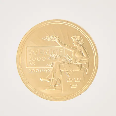 Minnesmynt, 2000KR, Nobelprisets hundraårsjubileum, 1901-2001, Ø26mm, plastförpackning, etui samt informationsblad, 21,6K  Vikt: 12 g
