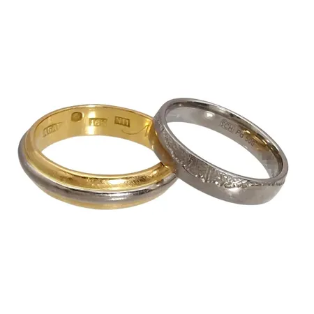 Ring, 18K guld - 7,3g + Ring, palladium 500/1000 - 2,8g, slitage och gravyrer