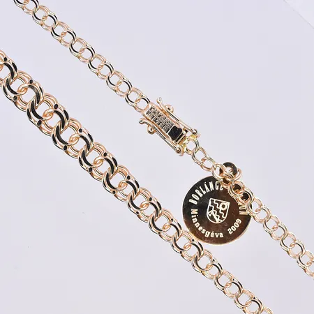 Collier Bismarck med berlock, doserad, bredd 3-6 mm, längd 45,5 cm, fint skick, 18K. Vikt: 10 g