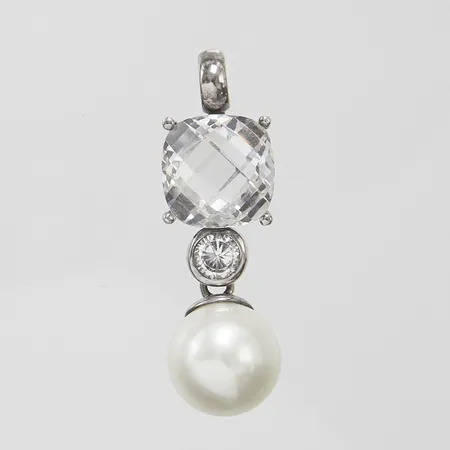 Silverhänge, rodierat, vita stenar samt imitationspärla, 49,5x12mm, GHA, 925/1000, bruttovikt: 9,4g Vikt: 9,4 g
