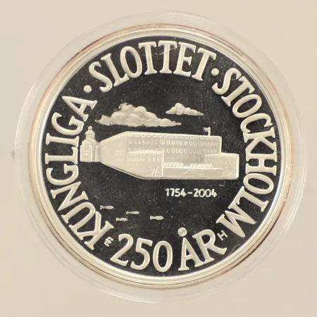 Minnesmynt Sverige, 200 Kronor, Kungliga Slottet Stockholm 250 År 1754-2004, silver 925/1000, etui Vikt: 26,9 g