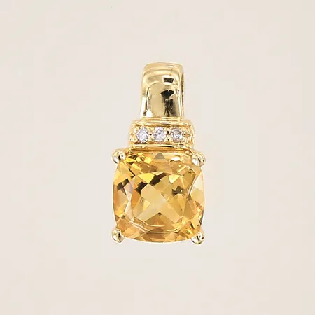 Hänge med diamanter 3 x ca 0,005ct samt gul sten, troligen citrin, 13x7mm, 18K  Vikt: 1,4 g