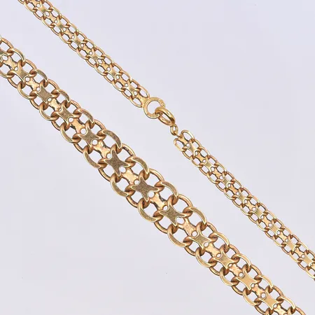 Collier X-länk, doserad, bredd 5-10 mm, längd 45 cm, 18K. Vikt: 25,1 g