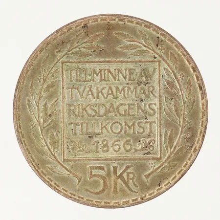 Mynt 5 Kronor - Gustaf VI Adolf 1966, Ø34mm, silver 400/1000.  Vikt: 18,1 g