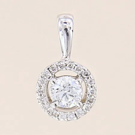 Hänge med diamanter 1 x ca 0,23ct, kvalitet ca W(H)/SI-P, 18 x ca 0,005ct, 13,5x7,7mm, vitguld, 18K Vikt: 0,8 g