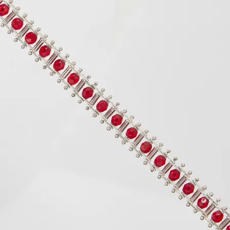 Armband med rött glas, längd: 19cm, bredd: 10mm, italienska stämplar, silver, 925/1000 Vikt: 12,4 g