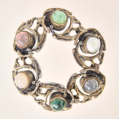 Armband med färgstenar, längd ca 18cm, bredd 30mm, med säkerhetskedja, silver 835/1000 Vikt: 84,3 g