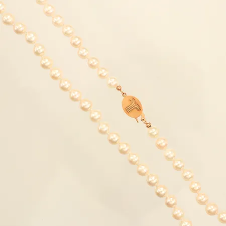 Pärlcollier, odlade saltvattenspärlor Akoya Ø6,7-7mm,  längd ca 47cm, lås 18K, gravyr, bruttovikt 30g Vikt: 30 g