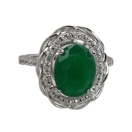 Ring, silver 925/1000, gröna & vita stenar, Ø17¾ mm, bredd 2-17 mm, fint skick, förefaller sparsamt använd  Vikt: 3,7 g