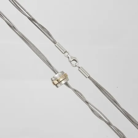 Silvercollier, treradig ormlänk, hänge med förgylld detalj, längd: 42,3cm, bredd: 1-12,5mm, 925/1000 Vikt: 15,6 g