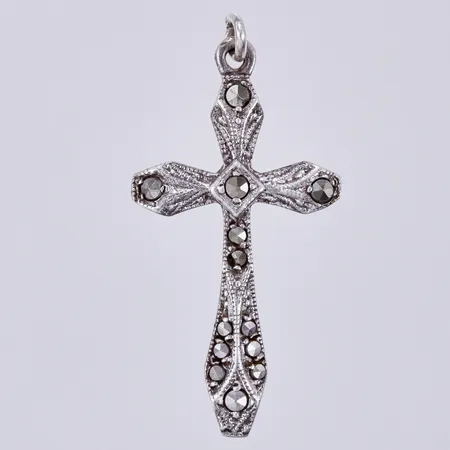 Hänge kors med markasiter, längd: ca 3,3cm, bredd: ca 16mm, 830/1000, silver Vikt: 1,9 g