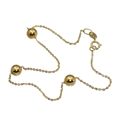 Armband, 18K guld, kedja med tre integrerade Klot Ø 5 mm, Guldfynd (GHA), längd 18,5 cm, bredd 1-5 mm, fint skick Vikt: 1,1 g
