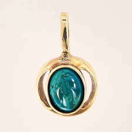 Hänge med grön sten, 18x11mm, 14K  Vikt: 2,2 g