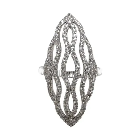 Ring, silver 925/1000, vita stenar, Ø16¼ mm, bredd 2,4-30,5 mm, fint skick, förefaller sparsamt använd  Vikt: 4,3 g