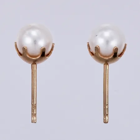 Ett par örhängen med odlade pärlor, Ø ca 5mm, stoppers saknas, 18K Vikt: 0,8 g