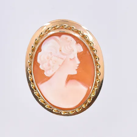 Hänge/brosch med Camé, längd 25 mm, bredd 18 mm, 18K. Vikt: 3,1 g