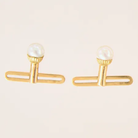 Ett par skjortknappar med imitationspärlor, 12x6mm, 18K  Vikt: 2,1 g