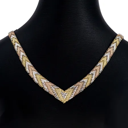 Collier, trefärgad modell, Italien, silver 835/1000, delvis förgylld, längd 41,5 cm, bredd 7-11,5 mm, mycket fint skick, förefaller sparsamt använd  Vikt: 39,1 g