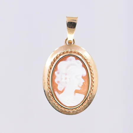 Hänge med Camé, Guldfynd, längd 25 mm, bredd 14 mm, 18K. Vikt: 1,5 g
