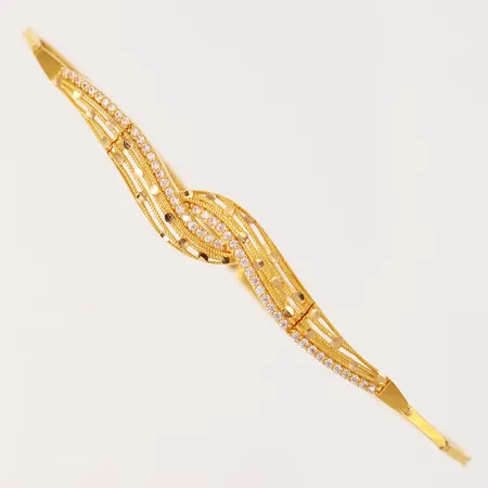 Armband med stenar, halvstelt, längd ca 18cm, bredd 1-9mm, 21K.  Vikt: 6,6 g
