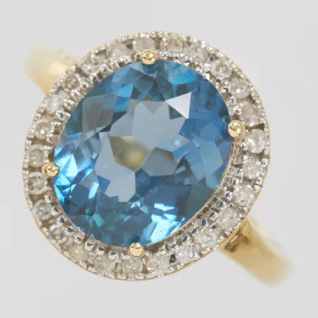 Ring, diamanter 25xca0,0025ct samt topas lös i fattning, Ø16½, bredd:2-16mm, 9K Vikt: 3,7 g