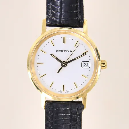 Damur Certina, 18K, quartz, ref-nr: CB3 6HA VD0, serie-nr: 152.9289.68, Ø24mm, safirglas, läderband, gravyr, inga tillbehör 