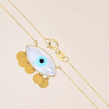 Collier Ankar med integrerat hänge och vit sten, längd: 45,5cm, bredd: 0,5mm-19mm, 18K  Vikt: 2,1 g