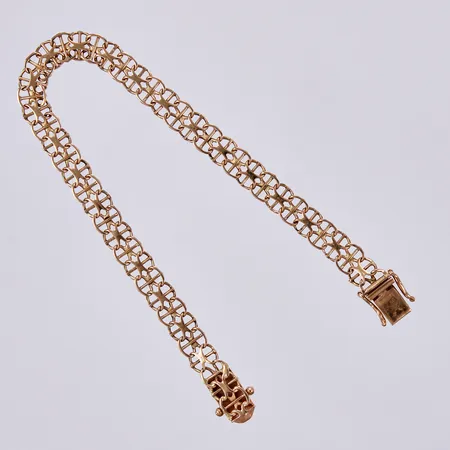 Armband x-länk med stav, längd: ca 19cm, bredd: ca 7mm, Asa-Silver Paul Block, år 1968, 18K Vikt: 8 g