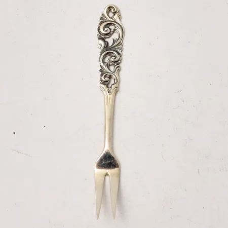Plock gaffel i silver, 10cm, 830/1000, tillverkad av Mylius, Norge, vikt 7,31g.