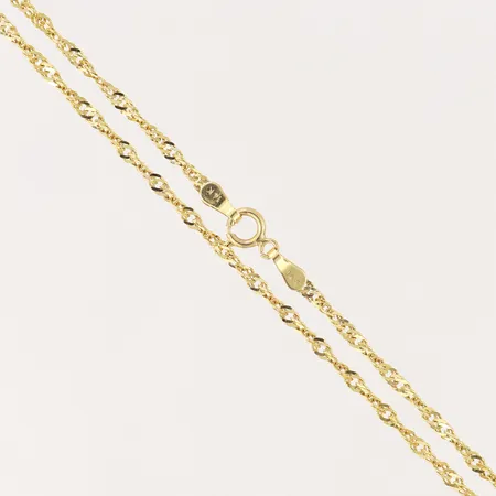 Kedja Singapore, längd 39,5cm, bredd 1,4mm, 14K.  Vikt: 2,7 g
