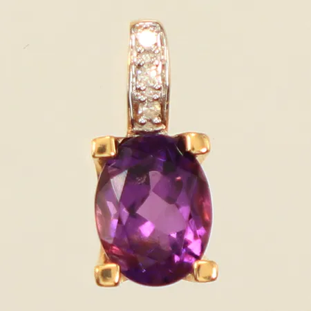 Hänge, lila sten, diamanter 3xca0,01ct, längd 13mm, bredd 5,9mm, 18K Vikt: 1,1 g