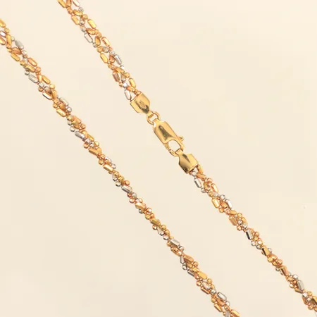 Collier, längd 43cm, bredd 3,4mm, trefärgat, GHA, 18K  Vikt: 14,2 g