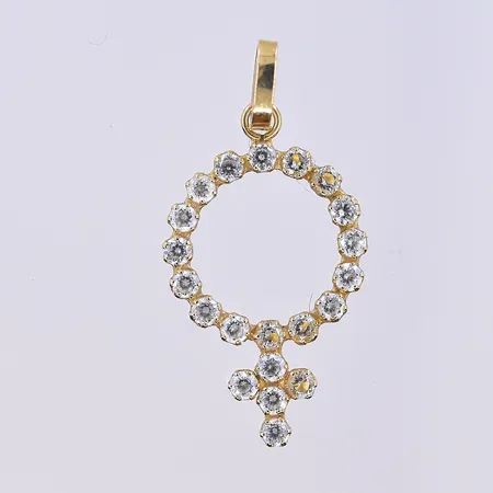 Hänge Kvinnosymbolen med vita stenar, längd 22 mm, bredd 11 mm, 18K. Vikt: 0,4 g