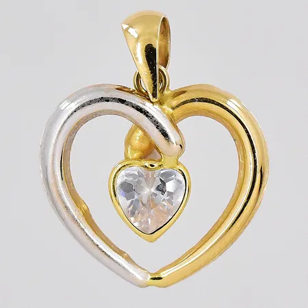 Hänge hjärta, 15x18mm inklusive ögla, vit sten, vitguld/gulguld, 18K Vikt: 0,6 g