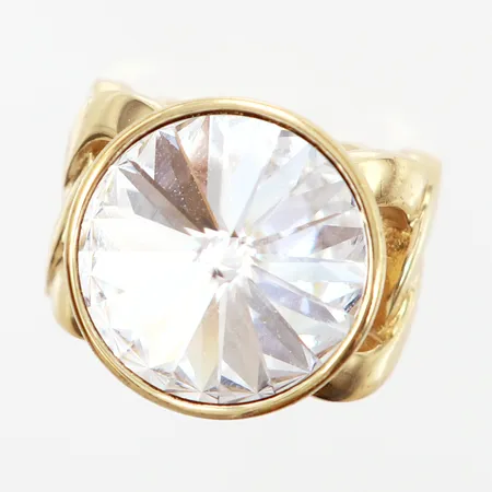 Ring Dyrberg/Kern vit sten, stl 18 bredd: 20mm, guldfärgad metall, originaletui Vikt: 0 g