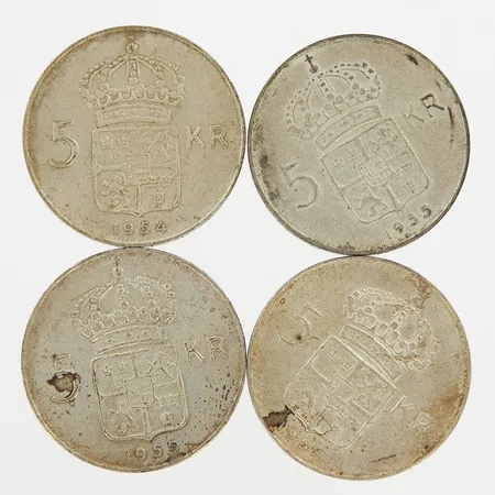 4 mynt, 5 kr,  400/1000 Silver Vikt: 71,7 g