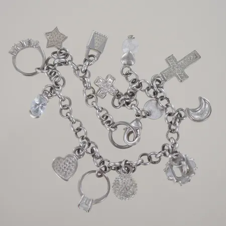 Armband med berlocker, längd 19 cm, bredd 4,7 mm, silver 925/1000 Vikt: 18,9 g