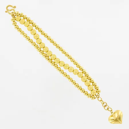 Armband treradigt med berlock Hjärta, 15-17cm, bredd: ca 18mm, Thaiguld, 3 Bath, 965/1000, 23K,  Vikt: 45,6 g