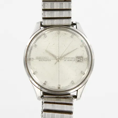 Armbandsur Seiko Selfdater, Diashock, 36mm, stål, datum, referensnr: 6205, serienr: 5400354, kraftigt repigt glas/ boett, slapp flexlänk i stål, 