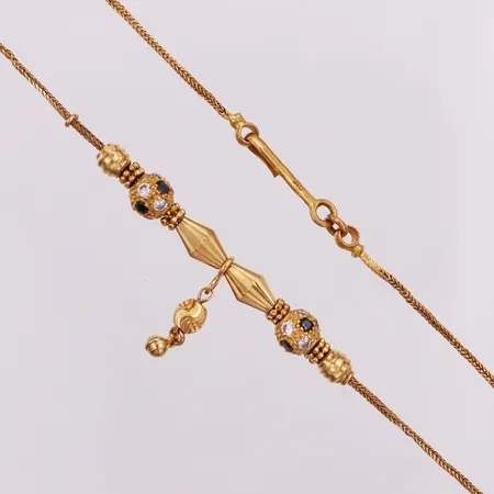 Collier, blå & vita stenar, 45cm, hängdel 8mm, ojämn länk, 22K Vikt: 10,8 g
