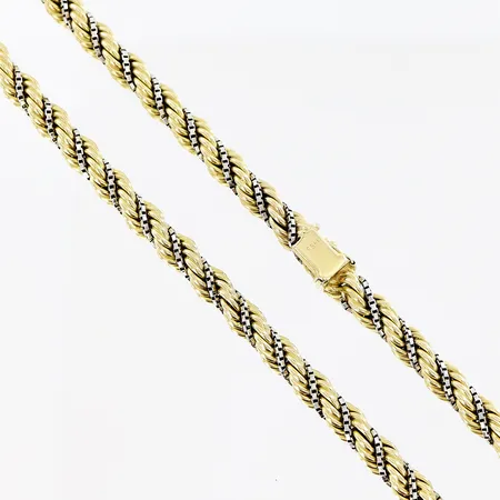 Collier, 40,5cm, bredd 6,5mm, cordell och venezia, gul/vitguld, 14K. Vikt: 47 g