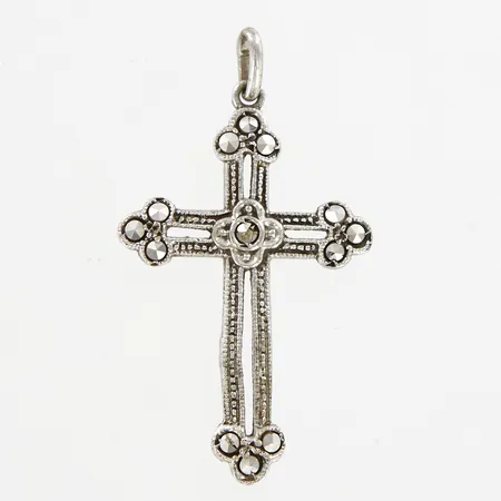 Hänge kors med Markasiter, 37mm, bredd: 21mm, silver  Vikt: 1,6 g