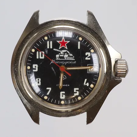 Herrur Vostok "Komandirskie" Ø41mm, Sovjet, boett nr 822691, manuell uppdragning, ca 1980-tal, utan länk, servicebehov (kronan något lös)