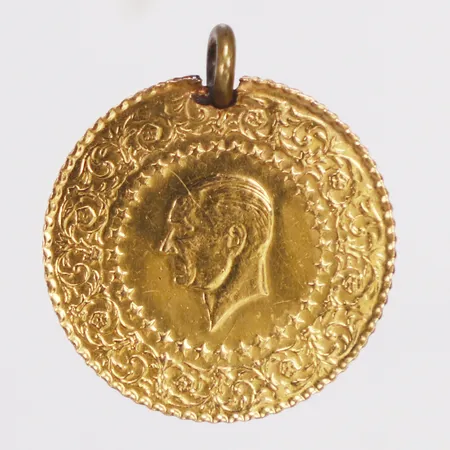Hänge, mynt Attaturk år 1999, Ø18mm, ögla ej i guld, skev, 21,6K,  bruttovikt: 1,8g 