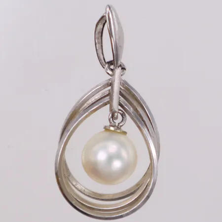 Hänge med odlad pärla, längd 25mm, bredd 14mm, silver Vikt: 1,3 g