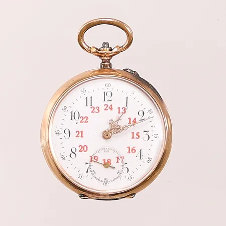 Mormorsur 14K, 34mm, innetboett i metall, saknar krona, gravyr,  bruttovikt 32,5g.