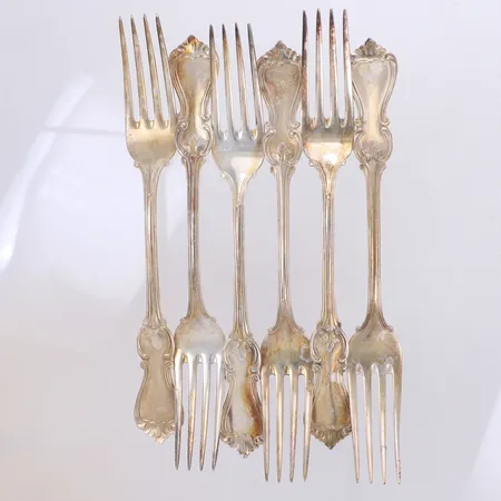 6 gafflar, längd 17,5cm, modell Olga, GAB, 830/1000 silver Vikt: 351,2 g